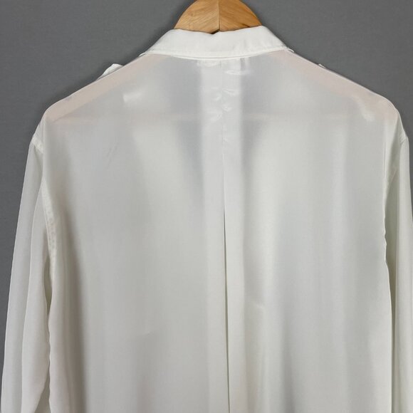 Vintage 80s Blouse Double Breasted Women White Button-Up‎ Long Sleeve Office Top - Picture 5 of 12